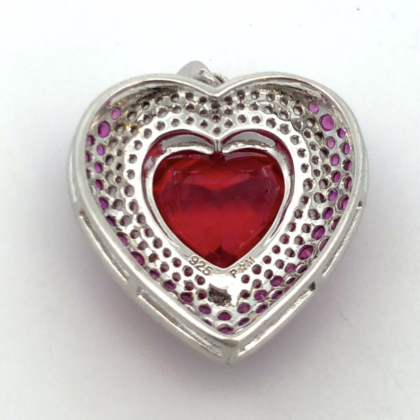 Designer PAM 925 Sterling Silver Red Pink Spinel Diamond Heart Statement Pendant