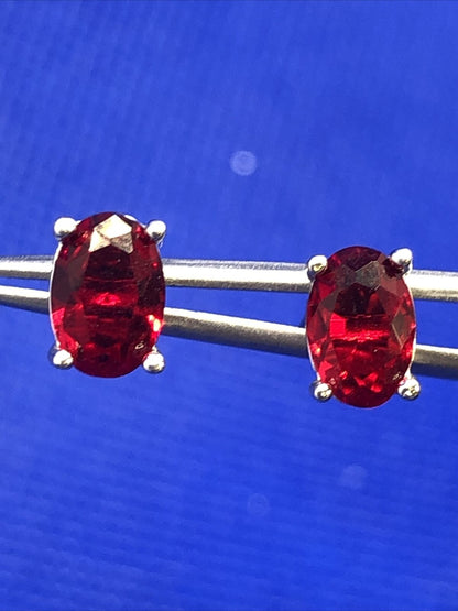 Designer 925 Sterling Silver Oval Red Cubic Zirconia Stud Earrings