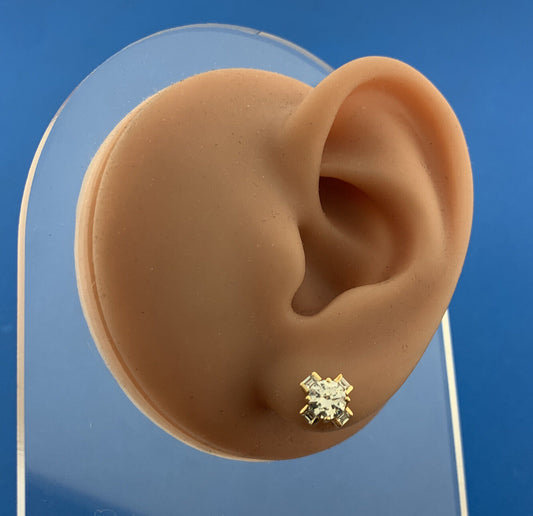 Designer 14K Yellow Gold Cubic Zirconia Solitaire Accent Statement Stud Earrings