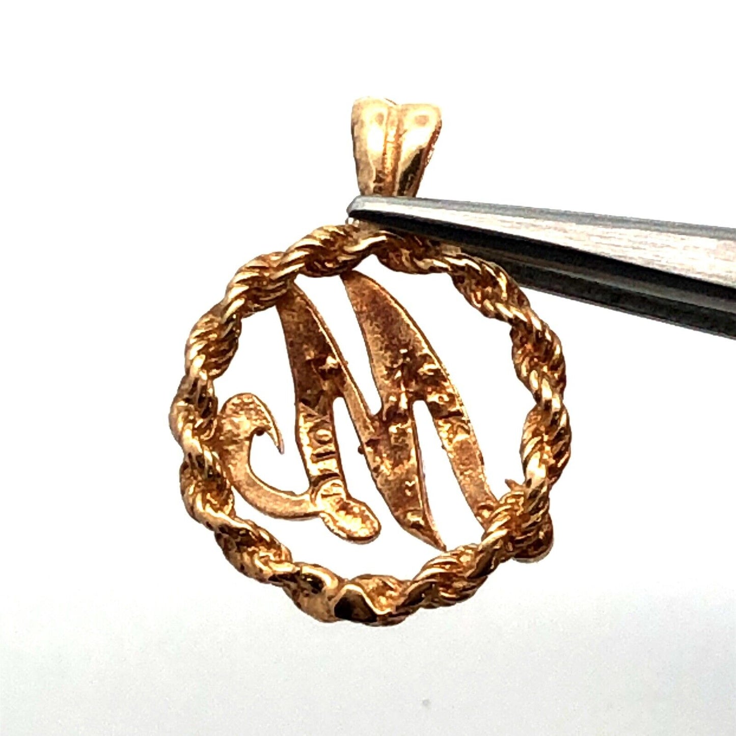 Designer 10K Yellow Gold Letter Initial M Round Pendant