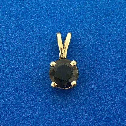 14k Yellow Gold Ladies 1.05 Carat Round Blue Sapphire Pendant