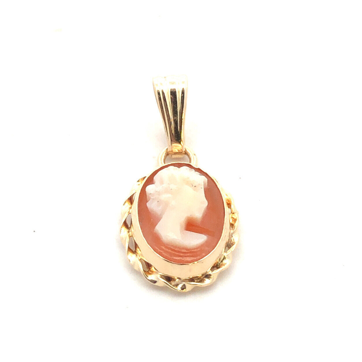 Vintage 14K Yellow Gold Oval Cameo Bust Petite Pendant