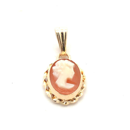 Vintage 14K Yellow Gold Oval Cameo Bust Petite Pendant
