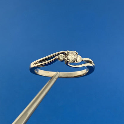 Designer IKS 10K White Gold Diamond Trio Modernist Twist Engagement Ring