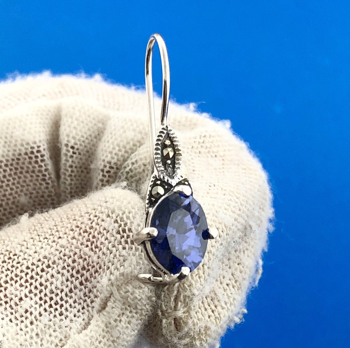 Designer CN Sterling Silver 925 Iolite Matching Necklace and Earring Set