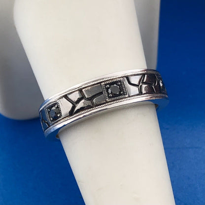 Neil Lane 14K White Gold Black Diamond Sz 8.75 Unisex Wedding Bridal Band Ring