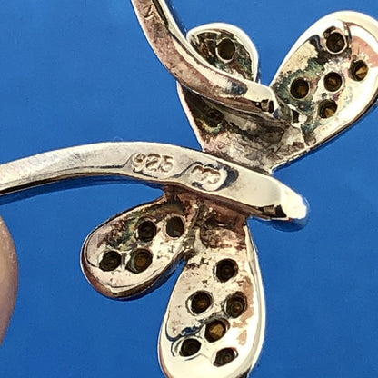 Modernistic Sterling Silver Pink Blue Yellow Cubic Zirconia CZ Butterfly Ring