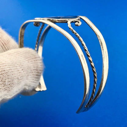 Alpaca Mexican Silver Plated Mother of Pearl Flower Inlay 6.25" Cuff Bracelet