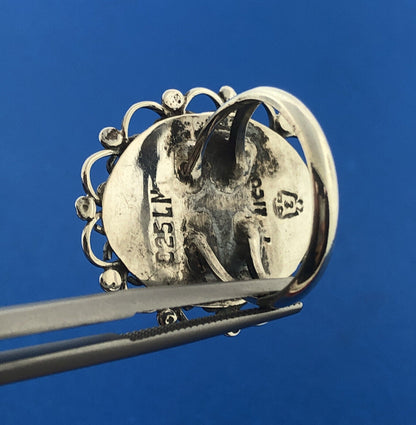 Taxco Mexican Designer LM Sterling Silver 925 Sky Blue Art Resin Ring Size 6.25