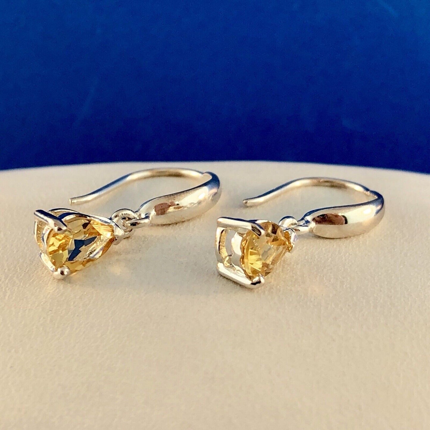 Designer Sterling Silver Citrine November Anniversary Occasion Dangle Earrings