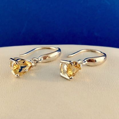 Designer Sterling Silver Citrine November Anniversary Occasion Dangle Earrings