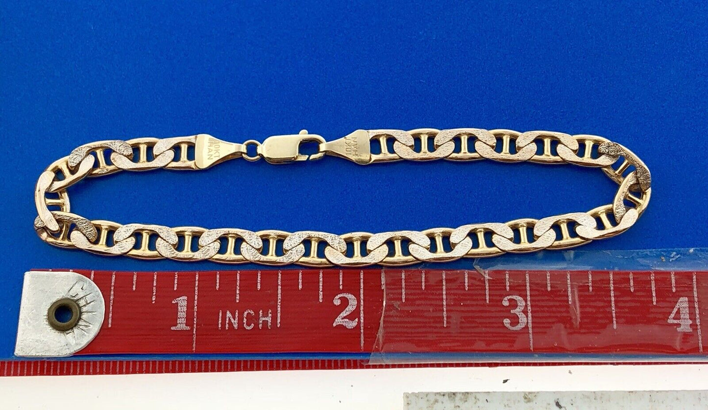 Designer Italy HAN 10K Unisex Mariners Link Florentine Polished Finish Bracelet