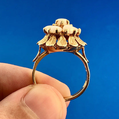Vintage ESEMCO 14K Yellow Gold Opal Floral Cluster October Anniversary Ring