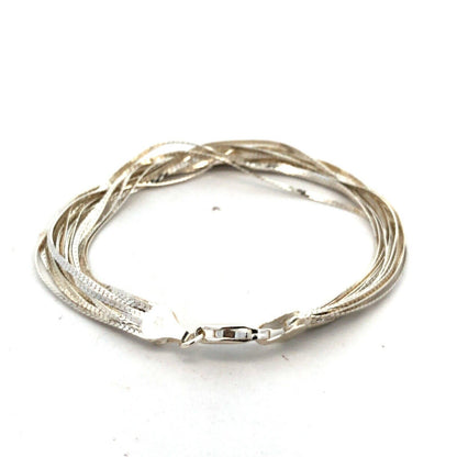 Designer IBB 925 Sterling Silver Herringbone Multi-Strand Layered Chain Bracelet