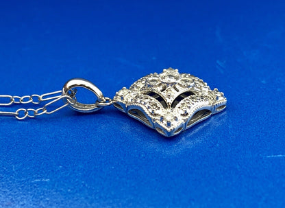 Designer 14K White Gold Diamond Filigree Eternity Wedding Anniversary Necklace