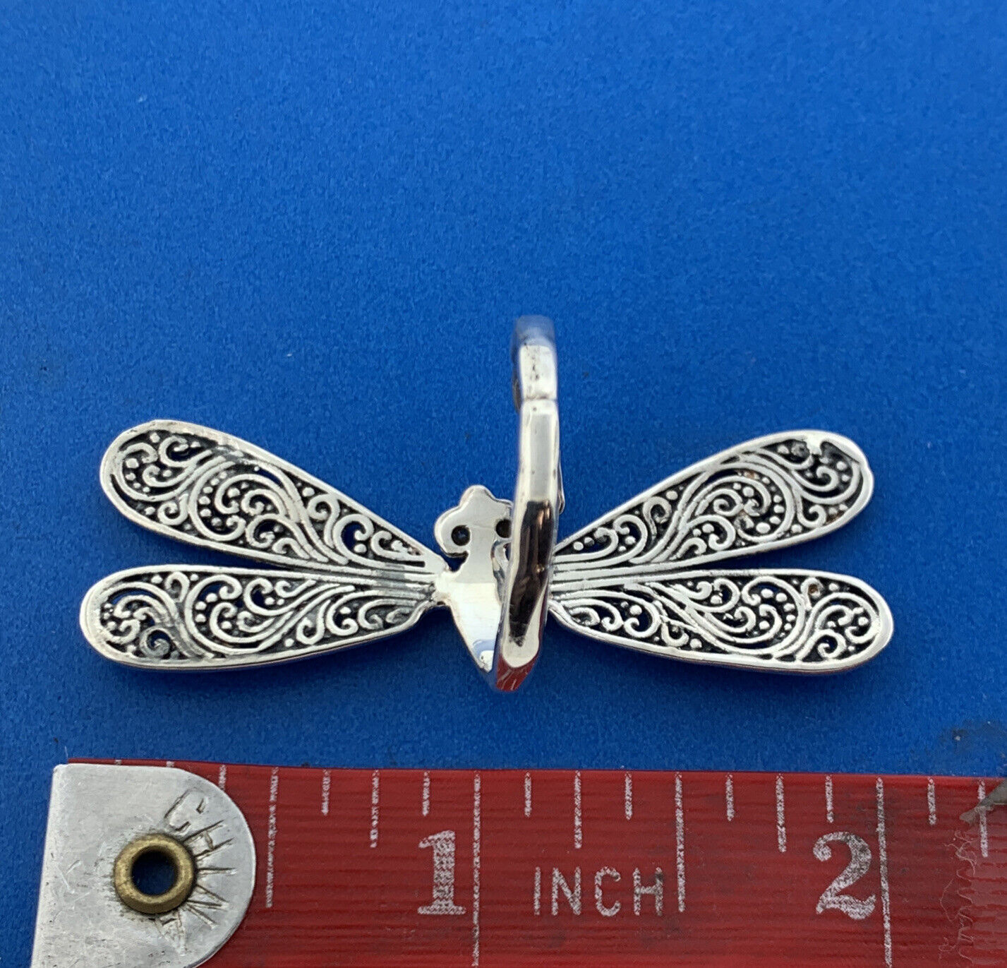 925 Sterling Silver Diamond Balinese Scroll Dragonfly Statement Ring