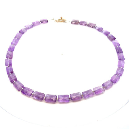 Vintage 925 Sterling Silver Rectangle Faceted Purple Amethyst Beaded Necklace