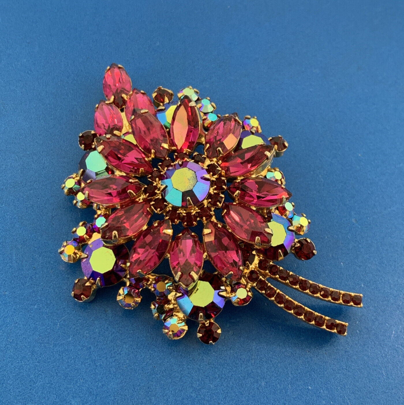 Fabulous Vintage Pink Aurora Borealis Rhinestone Statement Brooch/Earrings Set