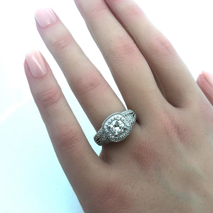 14k White Gold Diamond Engagement Ring with Diamond Halo