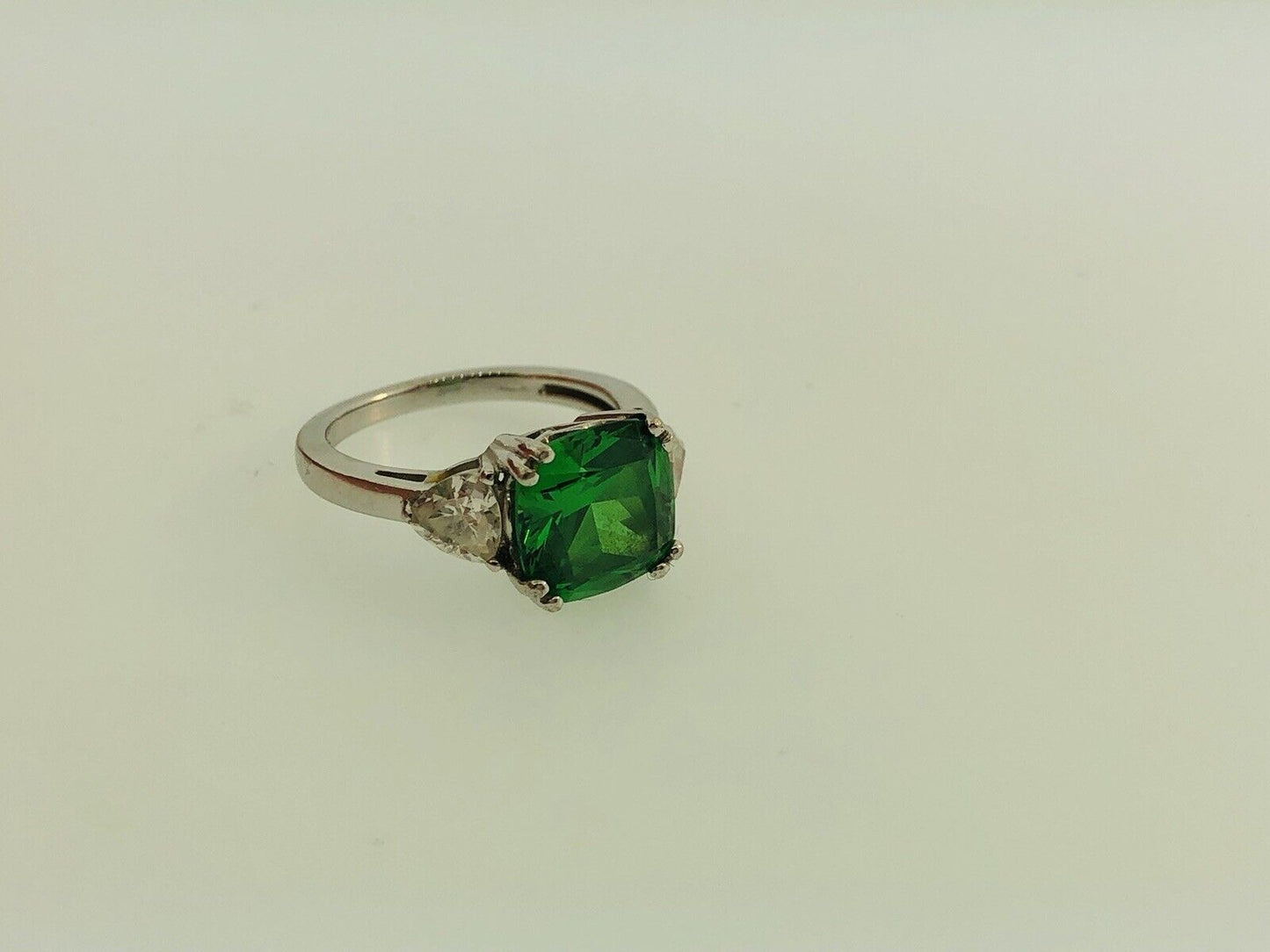 Stunning Designer Sterling Silver Green White Cubic Zirconia CZ Cocktail Ring