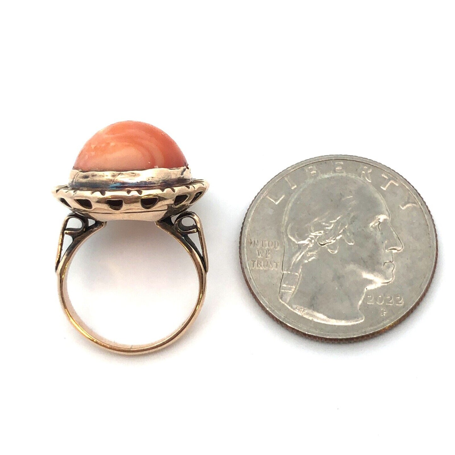 Vintage 14K Yellow Gold Oval Cabochon Orange Mexican Fire Opal Cocktail Ring