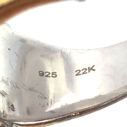 Designer P 925 Sterling Silver 22K Yellow Gold Palm Leaves Bamboo Wide Band Ring