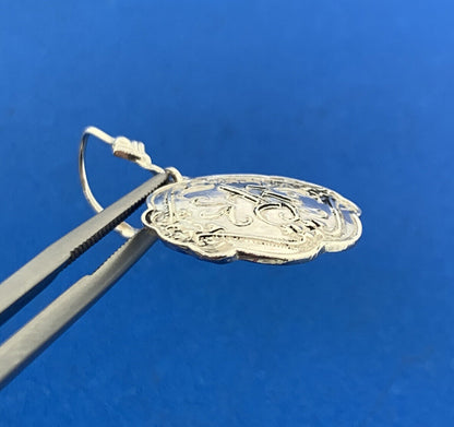 Designer Shavarsh K 925 Sterling Silver Floral Scroll Disc Drop Dangle Earrings