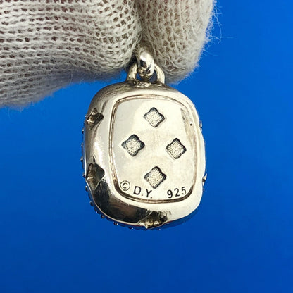 David Yurman DY Sterling Silver 925 Faceted Green Quartz Diamond Dangle Pendant