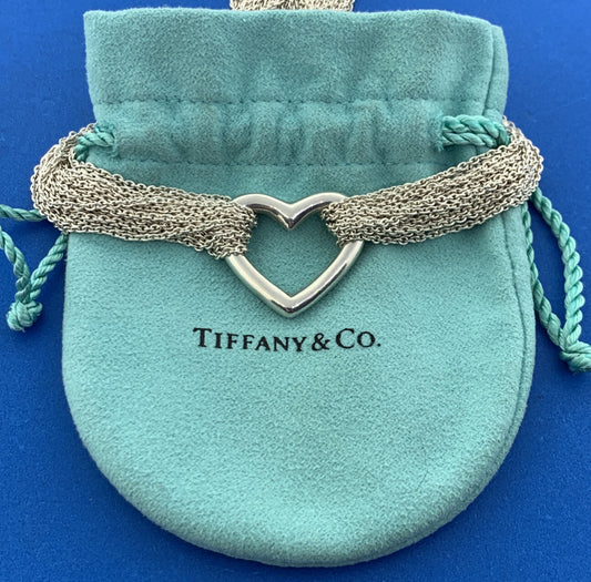 Authentic Tiffany & Co Heart Ornament Mesh Chain Twenty Strand Toggle Necklace