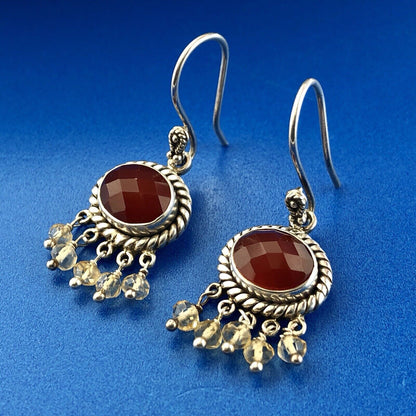 Doug Paulus DP Sterling Silver 925 Carnelian Citrine Bead Drop Dangle Earrings