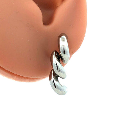 Estate Rhodium Plated Silver Tone Macaroni Link Chain Dangle Stud Earrings