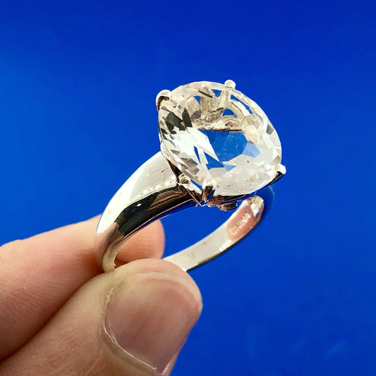 Estate Stunning 925 Sterling Silver Oval Cubic Zirconia Solitaire Statement Ring