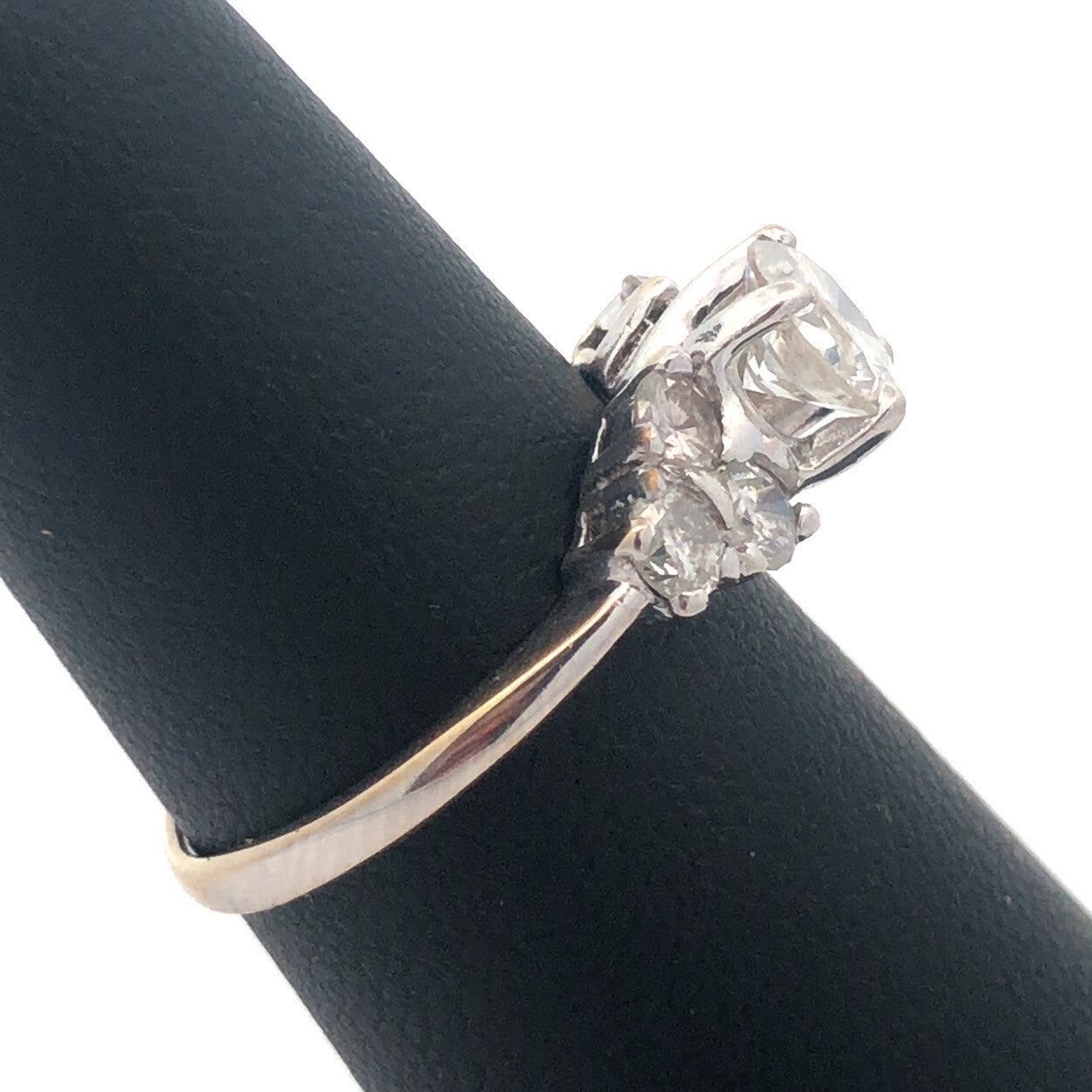 Estate 14K White Gold Round Diamond Solitaire With Accents Engagement Ring