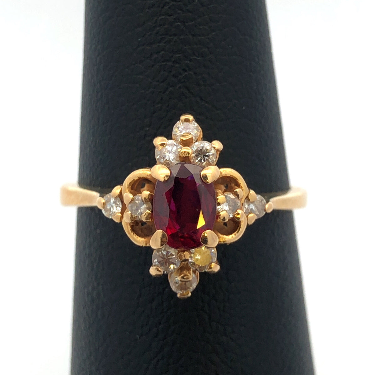 Designer 18K Yellow Gold Ruby Diamond July Anniversary Birthday Ring