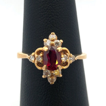 Designer 18K Yellow Gold Ruby Diamond July Anniversary Birthday Ring
