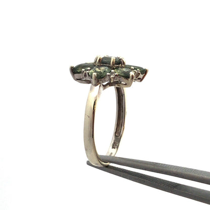 Designer TGGC 10K White Gold Oval Green Topaz Round Diamond Accent Cocktail Ring