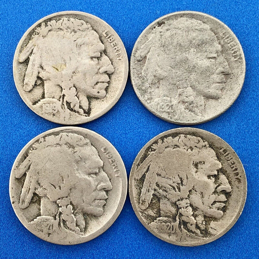 1919 S 1920 PDS Lot Of Four Indian Head Buffalo Nickels Better Semi Key Coins