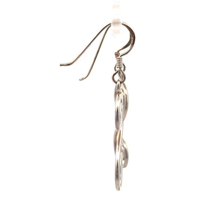 925 Sterling Silver Estate Modernist Double Swirl Dangle Hook Earrings