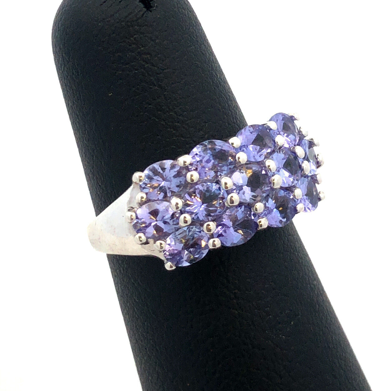 Designer TGGC 925 Sterling Silver Oval Tanzanite Triple Row Anniversary Ring
