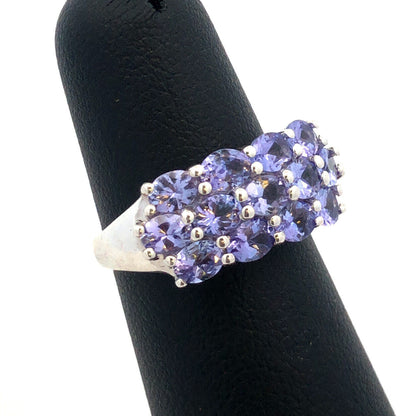 Designer TGGC 925 Sterling Silver Oval Tanzanite Triple Row Anniversary Ring