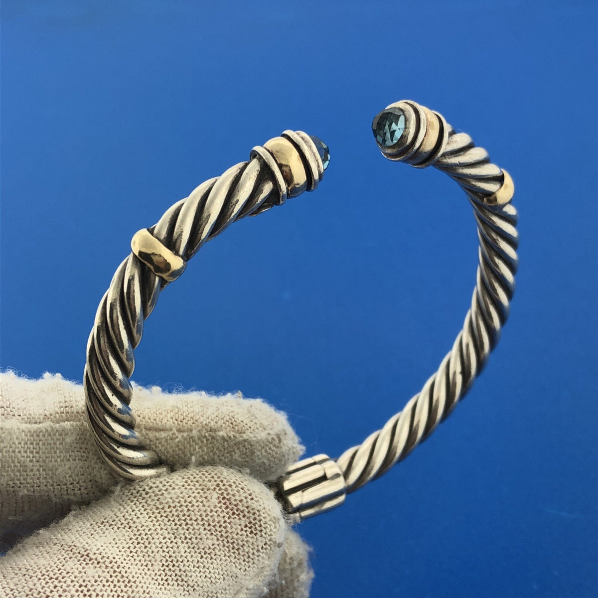 Kim International KI Sterling Silver 14K Gold Blue Topaz Eleganza Cuff Bracelet