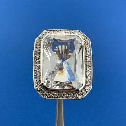 Designer Sterling Silver Cubic Zirconia Solitaire Halo Accents Statement Ring