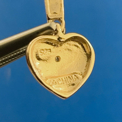 Designer 925 Sterling Silver Vermeil Round Diamond Drop Dangle Heart Earrings