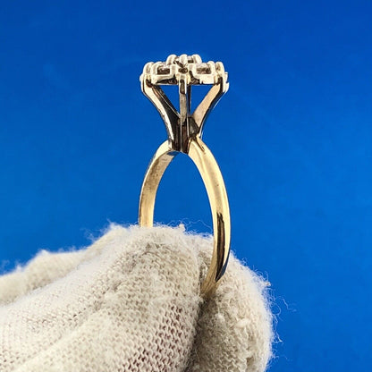 14K Yellow White Gold Diamond Floral Cluster Empire Anniversary Cocktail Ring