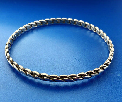 Vintage Mexico Taxco Sterling Silver 925 Ribbed Wave Lock Bangle Bracelet