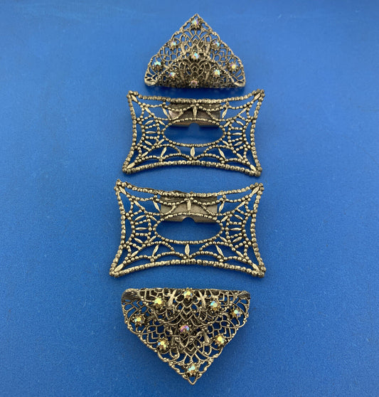 Designer MUSI 1970's Cut Steel Rhinestone Lot Of Two Pair Shoe Buckles