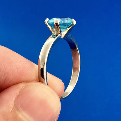 Stunning 925 Sterling Silver Aqua Blue Cubic Zirconia Solitaire Promise Ring