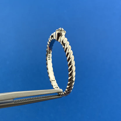 925 Sterling Silver Diamond Flower Ribbed Band Stackable Ring