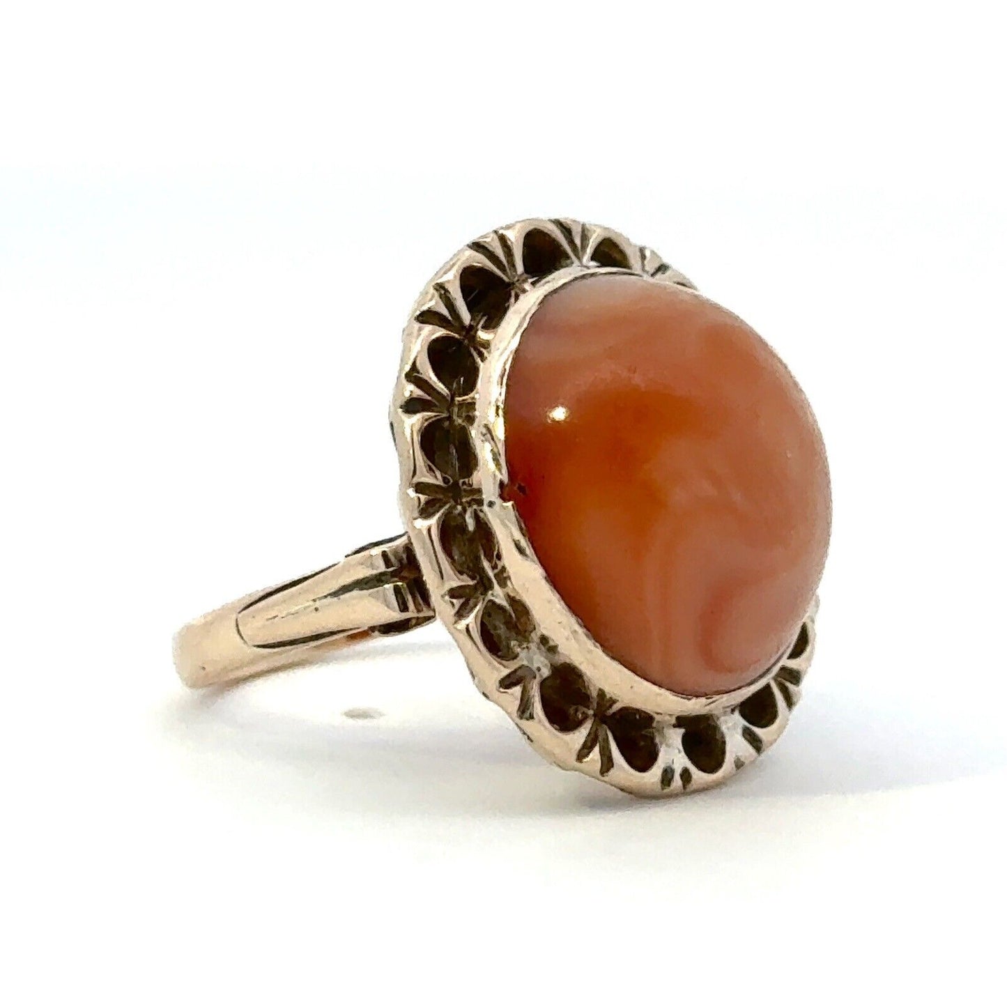 Vintage 14K Yellow Gold Oval Cabochon Orange Mexican Fire Opal Cocktail Ring