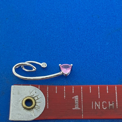 14K White Gold Pink Topaz Trillion White Topaz Round Modernist Pendant